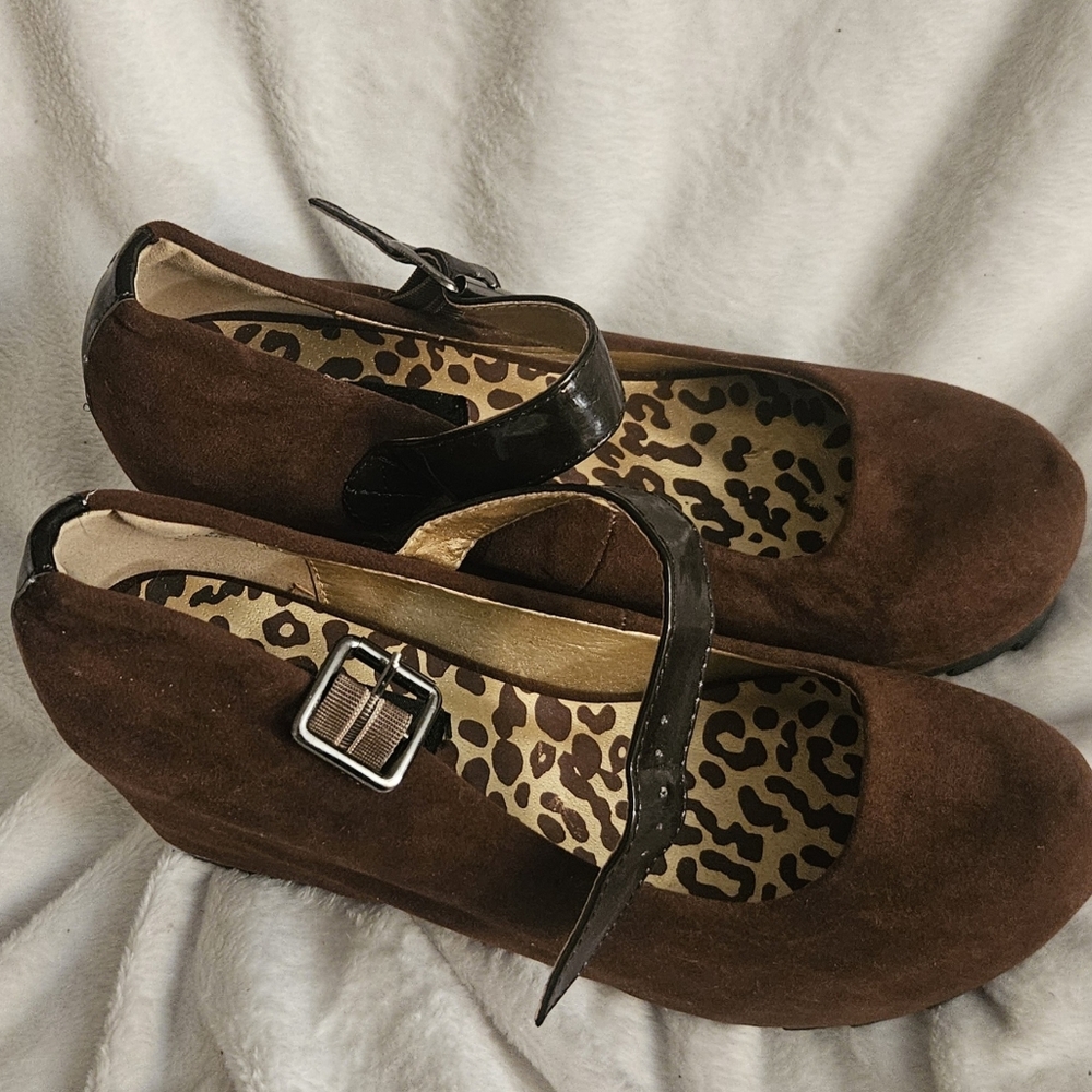 Dollhouse Brown/rust Wedge Mary Jane Shoes Size 6.5